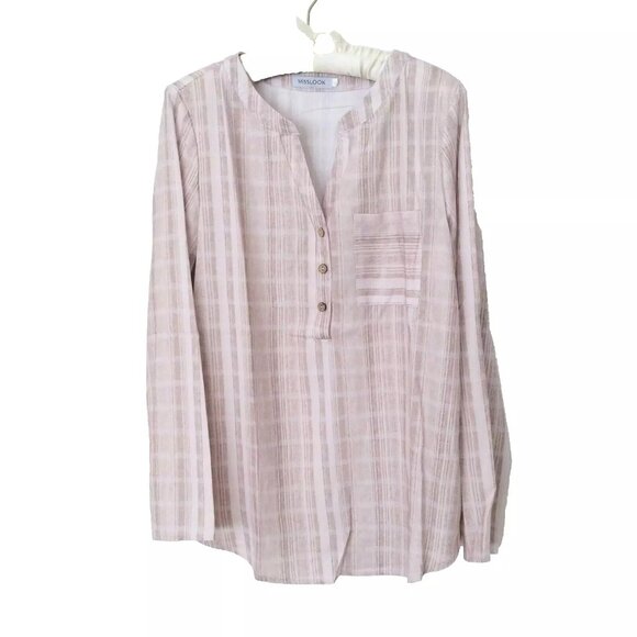 Misslook Beige Striped Cotton Blouse Tunic Top Size Large NWOT - Picture 4 of 8